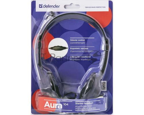 Гарнитура Defender Aura 104 черный (кабель 1.8м)