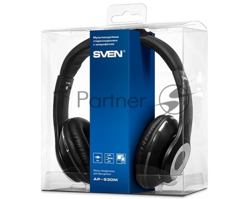Наушники SVEN AP-930M черные {Разъем 3,5 мм, Поддержка функций управления плеером, Поддержка функции hands-free, Микрофон на кабеле, Улучшенная система передачи звука}