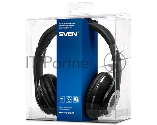 Наушники SVEN AP-930M черные {Разъем 3,5 мм, Поддержка функций управления плеером, Поддержка функции hands-free, Микрофон на кабеле, Улучшенная система передачи звука}