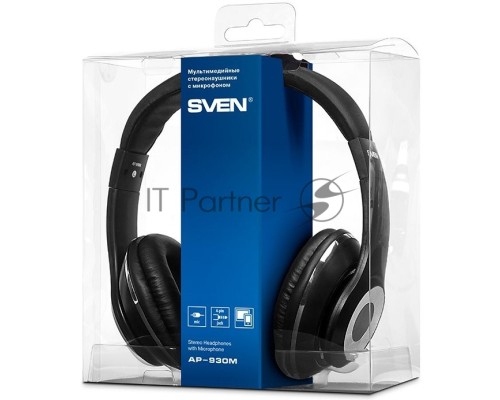 Наушники SVEN AP-930M черные {Разъем 3,5 мм, Поддержка функций управления плеером, Поддержка функции hands-free, Микрофон на кабеле, Улучшенная система передачи звука}