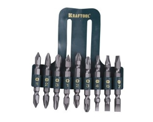 [Отвертки-насадки (биты)] Набор KRAFTOOL Биты двухсторонние, в пласт. держателе, Cr-V, 9 предметов [26060-H10]