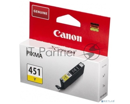 Картридж струйный CLI-451Y (6526B001) для Canon PIXMA iP7240/MG6340/MG5440, Желтый(Yellow), 344стр.