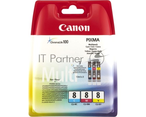 Картридж струйный Canon CLI-8C/M/Y 0621B029 голубой/пурпурный/желтый (420 стр.)  для Canon Pixma iP6600D/iP4200/5200