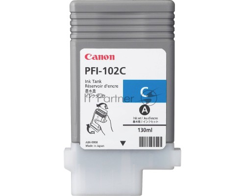 Картридж струйный Canon PFI-102C (0896B001) голубой (130 мл.) для Canon imagePROGRAF iPF605, iPF610., iPF650, iPF655, iPF710, iPF750, iPF755, LP17, iPF510