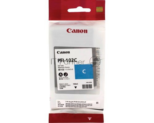 Картридж струйный Canon PFI-102C (0896B001) голубой (130 мл.) для Canon imagePROGRAF iPF605, iPF610., iPF650, iPF655, iPF710, iPF750, iPF755, LP17, iPF510