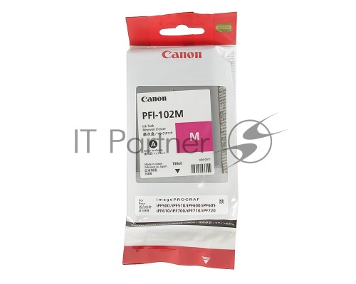 Картридж струйный Canon PFI-102M (0897B001) пурпурный (130 мл.) для Canon imagePROGRAF iPF605, iPF610., iPF650, iPF655, iPF710, iPF755, LP17, iPF510