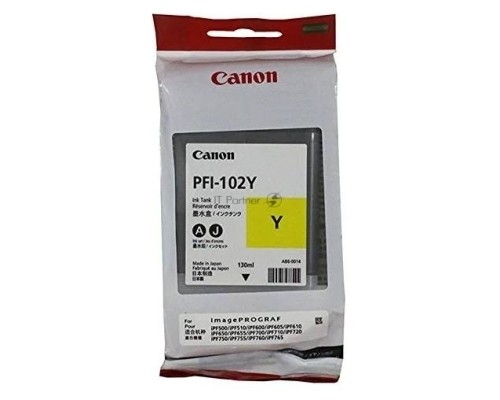 Картридж струйный Canon PFI-102Y (0898B001) желтый, 130 мл., для imagePROGRAF iPF605, iPF610., iPF650, iPF655, iPF710, iPF750, iPF755, LP17, iPF510