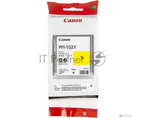 Картридж струйный Canon PFI-102Y (0898B001) желтый, 130 мл., для imagePROGRAF iPF605, iPF610., iPF650, iPF655, iPF710, iPF750, iPF755, LP17, iPF510