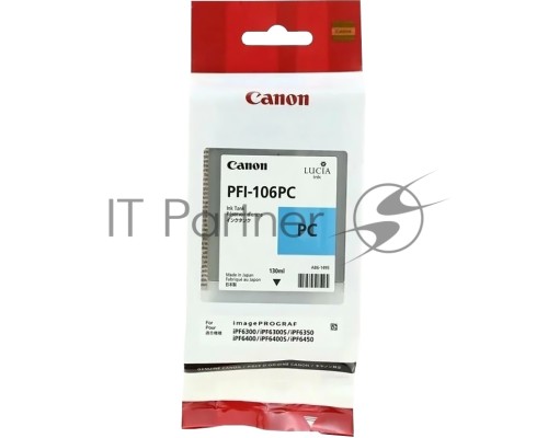 Картридж струйный Canon PFI-106 PC (6625B001) фото голубой (130 мл) для Canon iPF6300S/6400/6450