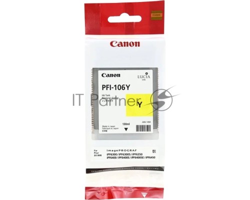 Картридж струйный Canon PFI-106 Y (6624B001) желтый (130 мл) для Canon iPF6300S/6400/6450