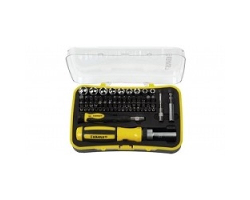 [Ручной инструмент] STAYER Набор: Отвертка реверсивная с эргономичной ручкой, с насадками, в пластмассовом боксе, 65 предметов [25310-H65]