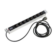 REM Блок розеток Rem-16 с амперметром, 8 Shuko, 16A, алюм., 19