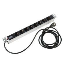 REM Блок розеток Rem-16 с амперметром, 8 Shuko, 16A, алюм., 19