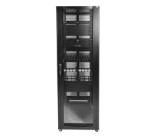 ЦМО Шкаф серверный ПРОФ напольный 42U (600x1000) дверь перфор., задние двойные перфор., черный, в сборе (ШТК-СП-42.6.10-48АА-9005) (1 коробка)