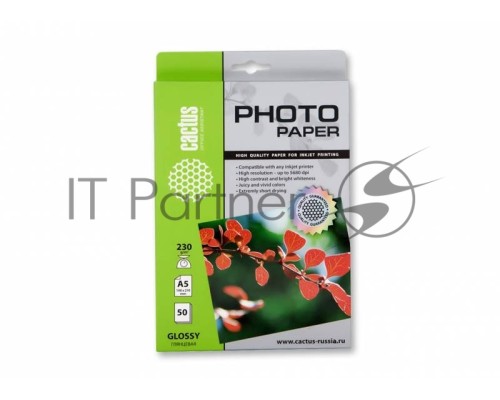 Фотобумага Cactus CS-GA523050 A5/230г/м2/50л. глянцевая для струйной печати