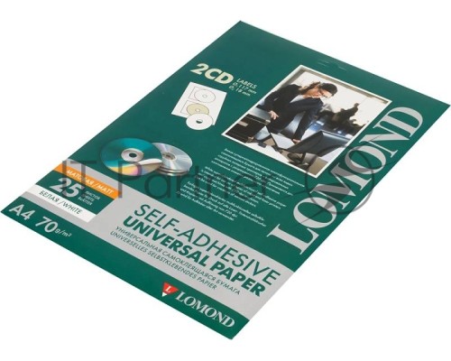 Самоклеящаяся бумага LOMOND универсальная для этикеток, A4, 2 шт для CD/DVD (D117 / D18мм), 70 г/м2, 25 листов