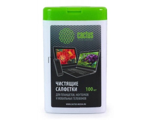 Салфетки Cactus CS-T1005 Туба с чистящими салфетками для планшетов, ноутбуков и моб.телефонов,100 шт