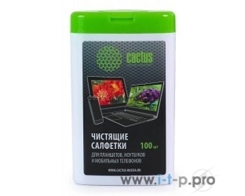 Салфетки Cactus CS-T1005 Туба с чистящими салфетками для планшетов, ноутбуков и моб.телефонов,100 шт