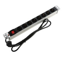 REM Блок розеток Rem-16 с выкл., 8 Schuko, 16A, алюм., 19