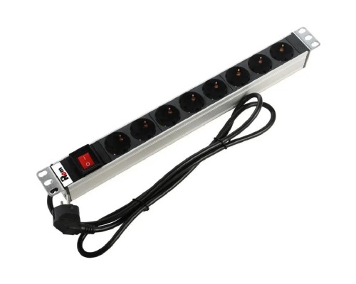 [Аксессуар] REM Блок розеток Rem-16 с выкл., 8 Schuko, 16A, алюм., 19