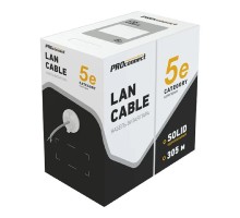 PROconnect (01-0052) Кабель витая пара U/UTP, CAT 5e, PVC, 4PR, 24AWG, INDOOR, SOLID, серый, 305м