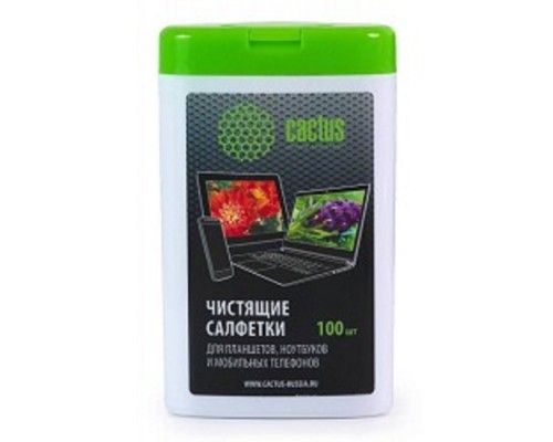 [Чистящие средства ] CACTUS Салфетки CS-T1005 Мини туба с чистящими салфетками для планшетов, ноутбуков и моб.тел.,100 шт