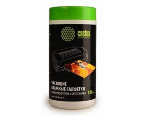 [Чистящие средства ] CACTUS Салфетки CS-T1002 Туба с чистящими салфетками для компьютеров и оргтехники, 100 шт