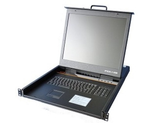 [консоли] ProCase E1908 Консоль однорельсовая , КВМ 8 порт, LCD 19', single rail console KVM 8 port, LCD D-Sub, USB, разрешение 1280*1024, 8 кабелей
