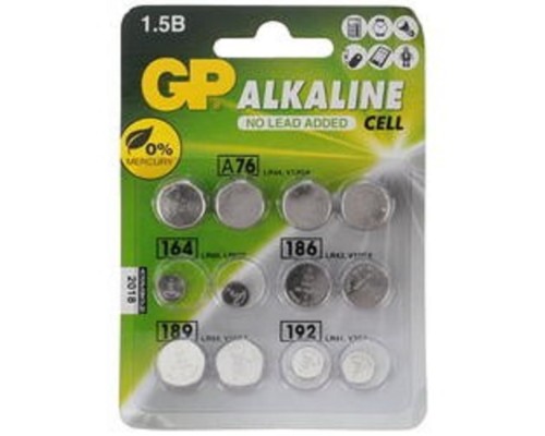 [Батарейка] GP ACM01-CR12 12/1440 (Набор дисковых батареек, 12 шт. в уп-ке) {Количество в упаковке — 12 (2 x LR41 (192), 2 x LR43 (186), 4 x LR44 (A76), 2 x LR54 (189), 2 x LR60 (164))}  