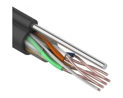 [Неэкранированная витая пара (бухты)] Rexant (01-0046) Кабель витая пара U/UTP, CAT 5e, PE, 4PR, 24AWG, OUTDOOR, SOLID, черный, с тросом, 305м