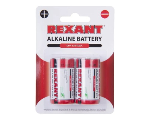 [Батарейки] Rexant (30-1014) Батарейка алкалиновая С/LR14, 1,5В, 2 шт, блистер