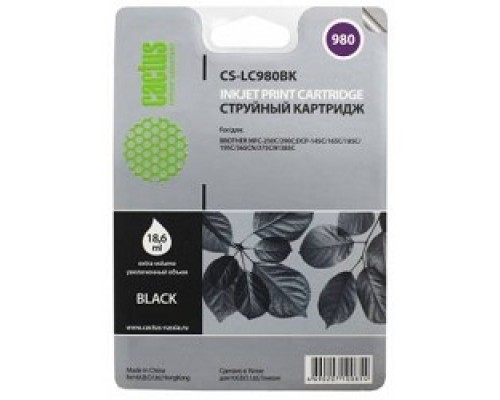 [расходные материалы] Cactus LC-980BK Картридж струйный Cactus CS-LC980BK черный для Brother DCP-145C/165C MFC-250C/290C (16ml)