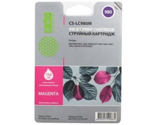 [расходные материалы] Cactus LC-980M Картридж струйный Cactus CS-LC980M пурпурный для Brother DCP-145C/165C MFC-250C/290C (16ml)