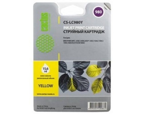 [расходные материалы] Cactus LC-980Y Картридж струйный Cactus CS-LC980Y желтый для Brother DCP-145C/165C MFC-250C/290C (16ml)