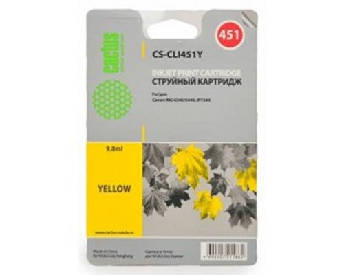 [расходные материалы] CACTUS CLI-451Y Картридж струйный CS-CLI451Y желтый для Canon MG 6340/5440/IP7240 (10,2ml)