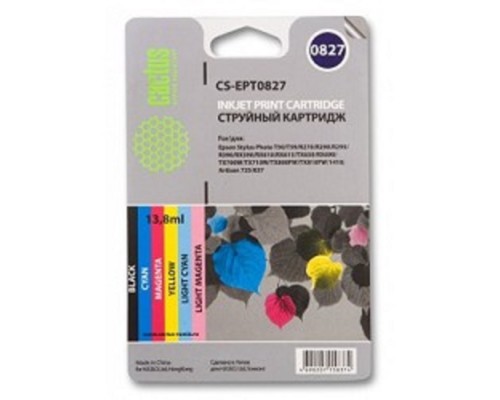 [расходные материалы] Cactus EPT0827 Картридж струйный Cactus CS-EPT0827 многоцветный для Epson Stylus Photo R270/290/RX590 Комплект цветных картриджей 6 шт