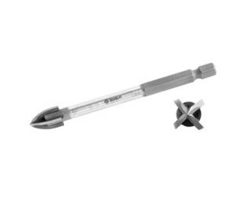 [Буры,сверла,долото] Сверло по кафелю, керамике, стеклу, с четырьмя режущими лезвиями, шестигранный хвостовик, 5 мм, ЗУБР 