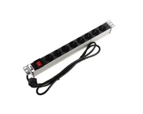 [Аксессуар] REM Блок розеток Rem-16 с выкл., 8 Shuko, 16A, алюм., 19