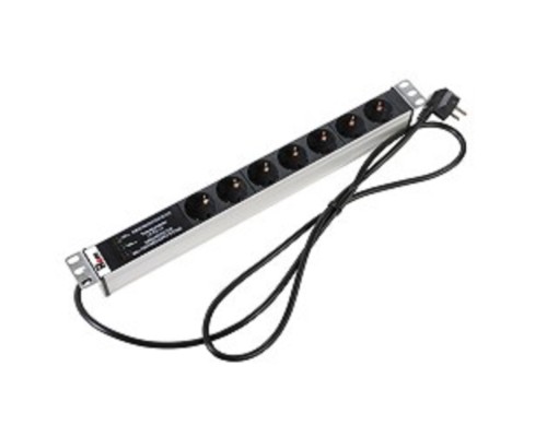 [Аксессуар] REM Блок розеток Rem-16 с фил. и инд., 7 Shuko, 16A, алюм., 19