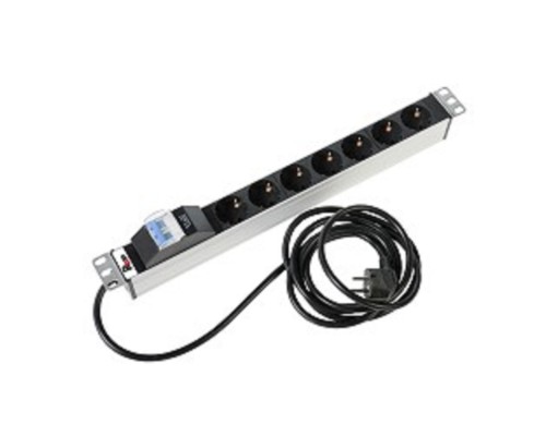 [Аксессуар] REM Блок розеток Rem-16 с авт. 16А, 7 Shuko, алюм., 19