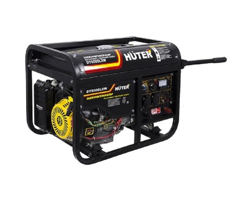 [Huter Генераторы] Huter DY6500LXW 64/1/18 Электрогенератор {с колёсами и аккум четырехтактный,5000Вт, 220В/50Гц,81Дб,принудит охлаждение,бак 22 л,расход бенз 374 г/кВтч,расход масла 6,8 г/кВтч,габариты700х535х570 74кг}