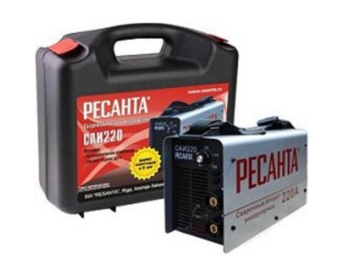 [Ресанта Сварочное оборудование, Инверторы] Ресанта САИ 220 65/22 Сварочный аппарат инверторный в кейсе [65/22] {154В-242В, макс.6,6кВт, 10А-220А, ПВ 70%, напр. холостого хода 80В, напр. 28В, макс. диаметр электрода 5мм, 4,9 кг}