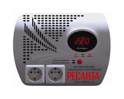 [Ресанта Стабилизаторы напряжения] Ресанта АСН-1 000 Н2/1-Ц 63/6/13 Стабилизатор {2 роз, 220В±8%, Габариты 260х200х110, Вес 3,7кг}