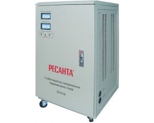 [Ресанта Стабилизаторы напряжения] Ресанта АСН-30 000/1-ЭМ 63/3/3 Стабилизатор {220В±2%, Габ. 460х430х860, Вес 95 кг, колеса}