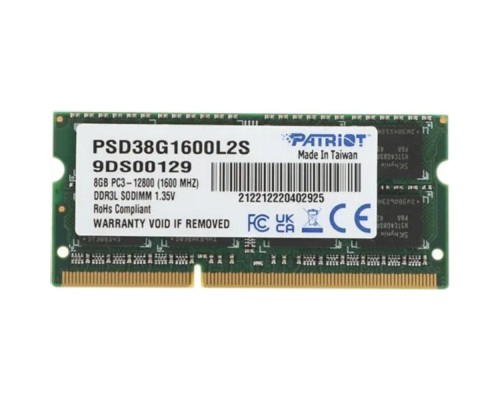 [Модуль памяти] Patriot DDR3 SODIMM 8GB PSD38G1600L2S (PC3-12800, 1600MHz, 1.35V)