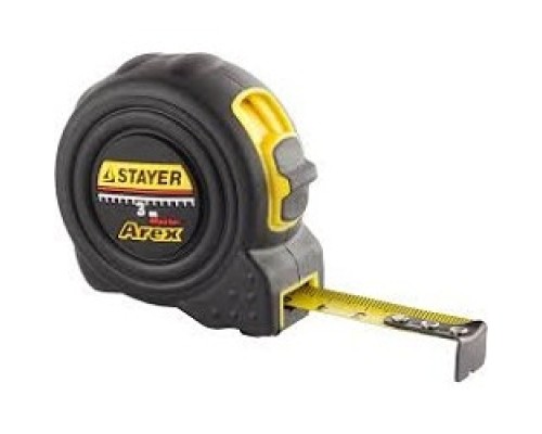 [Рулетки, мерные ленты] STAYER BlackMax 3м / 16мм рулетка в ударостойком полностью обрезиненном корпусе  и двумя фиксаторами [3410-03_z02]