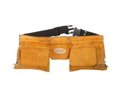 [Ручной инструмент] Пояс STAYER PROFESSIONAL  для инструментов, кожаный, 11 карманов, 2 скобы [38520]