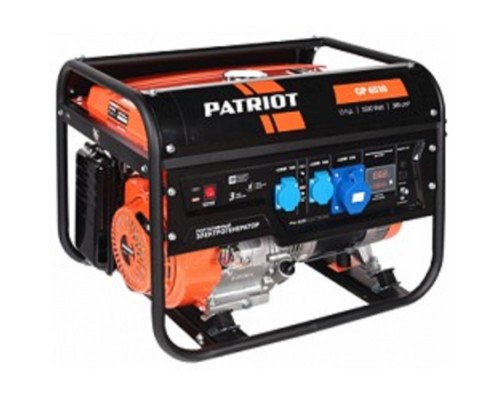 [Генераторы] Генератор бензиновый PATRIOT  GP 6510 [474101565] {Двигатель: 4т, OHV, АИ-92, 389 сс, 13 л.с; Мощность ном/макс: 5.0/5.5 кВт; Объём бака: 25 л; Розетки: 2 евро 16А,1 евро 32А; Вес: 71 кг;}