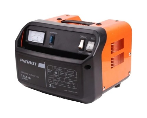 [Батареи аккумуляторные и Зарядные устройства] Заряднопредпусковое устройство PATRIOT BCT-10 Boost [650301510] {Вход.напр. 1ф - 220В ±15%, макс.мощн. 100Вт; напр.зарядки 12В, ток заряд/boost 6/8А; емк.бат. 20-100А/час, вес 4.3кг}