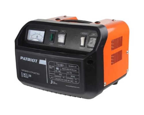 [Батареи аккумуляторные и Зарядные устройства] Заряднопредпусковое устройство PATRIOT BCT-20 Boost [650301520] {Вход.напр. 1ф - 220В ±15%, макс.мощн. 450Вт; напр.зарядки 12/24В, ток заряд/boost 12.0/16.0А; емк.бат. 90-180А/час, вес 6.7кг}
